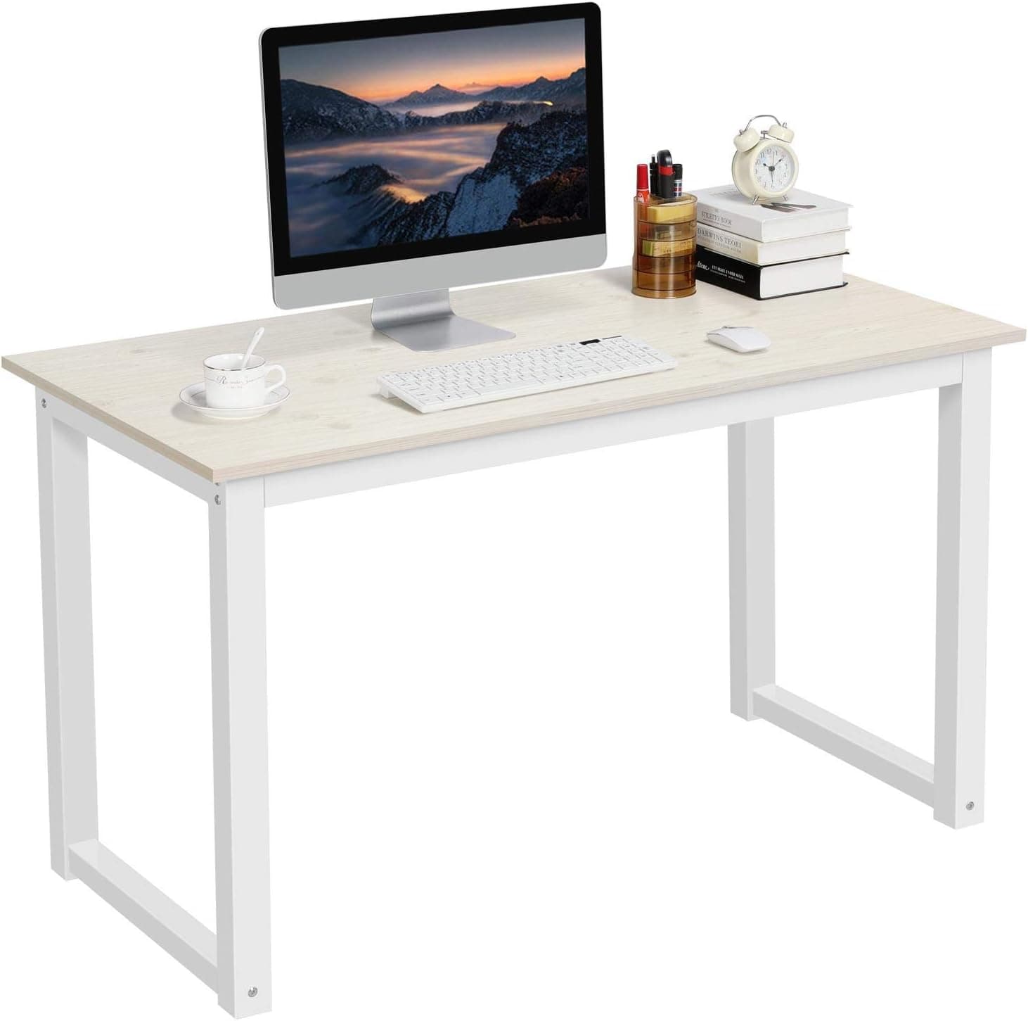 Topeakmart Sturdy Computer Desk Writing Storage Laptop PC Workstation Modern Gaming Desk for Home Office, Beige