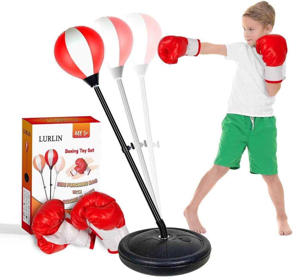 LURLIN Punching Bag for Kids Incl Boxing Gloves & Stand, Height Adjustable Kids Boxing Bag Set, Top Toy/Gift for Age 4,5,6,7,8,9,10 Boys