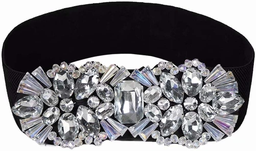 Dorchid Large Rhinestone Belts Elastic Stretch Wide Women Belt for Party Dresses