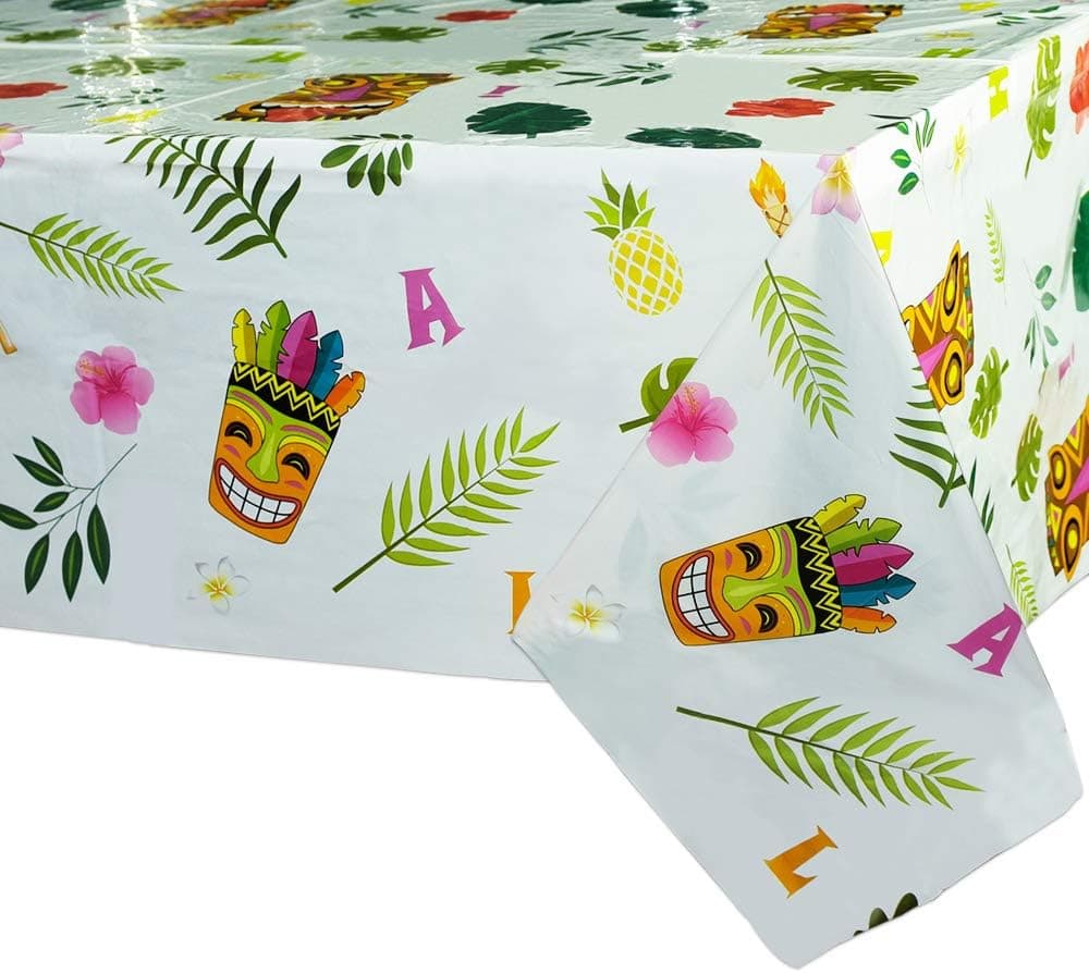 WERNNSAI Hawaiian Luau Table Covers - 6 Pack 54” x 108” Disposable Plastic Tablecloth Aloha Tiki Party Supplies Summer Pool Tropical Party Decorations