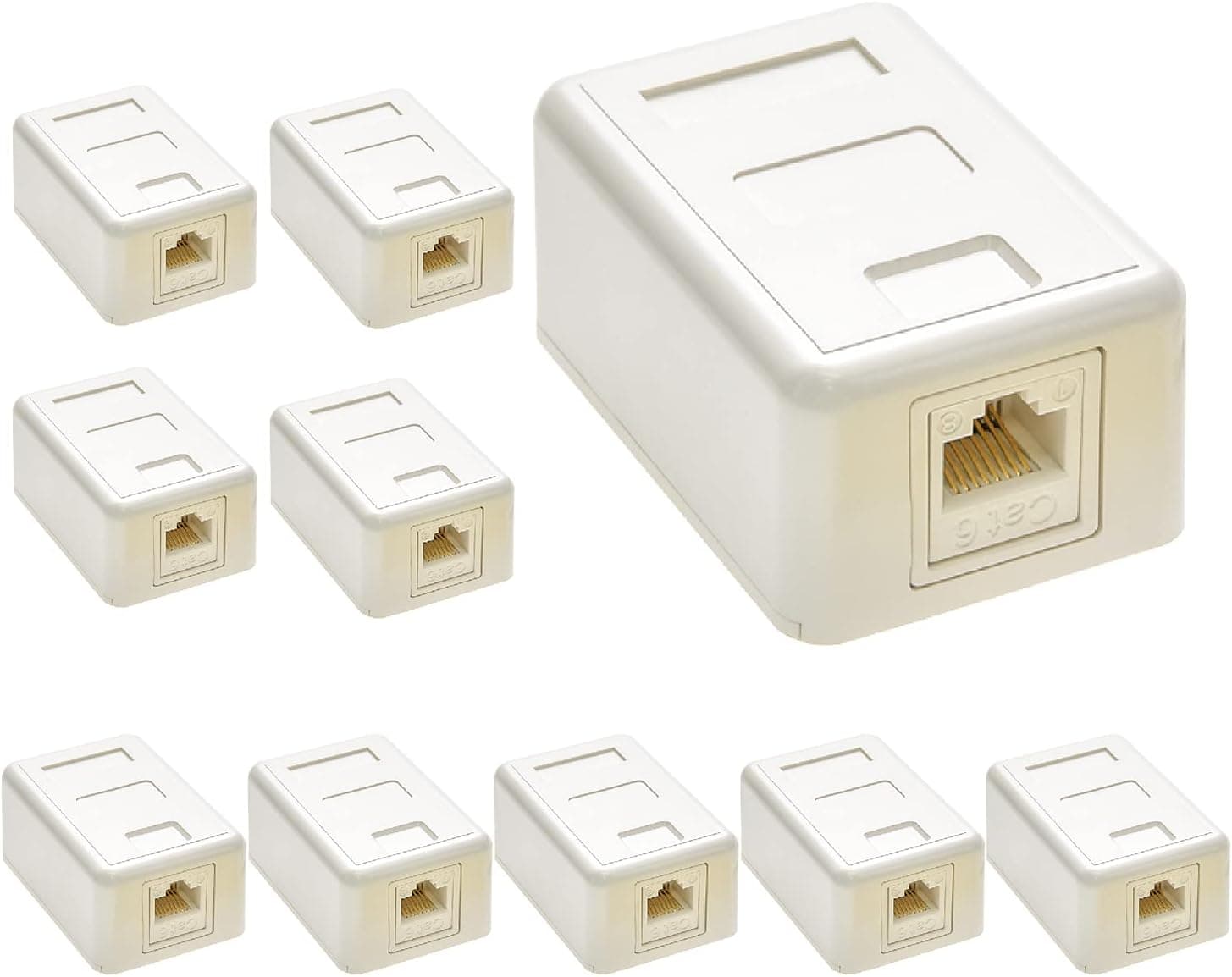 Beszin 1 Port Cat.6 Keystone Jack Surface Mount Box with RJ45 Keystone Jack White (10-Pack)