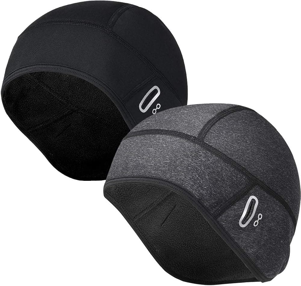 n c Skull Cap Helmet Liner with Glasses Holes, Winter Thermal Cycling Cap with Ear Covers for Men & Women, Cycling Hat Beanies Skullies Black/Grey