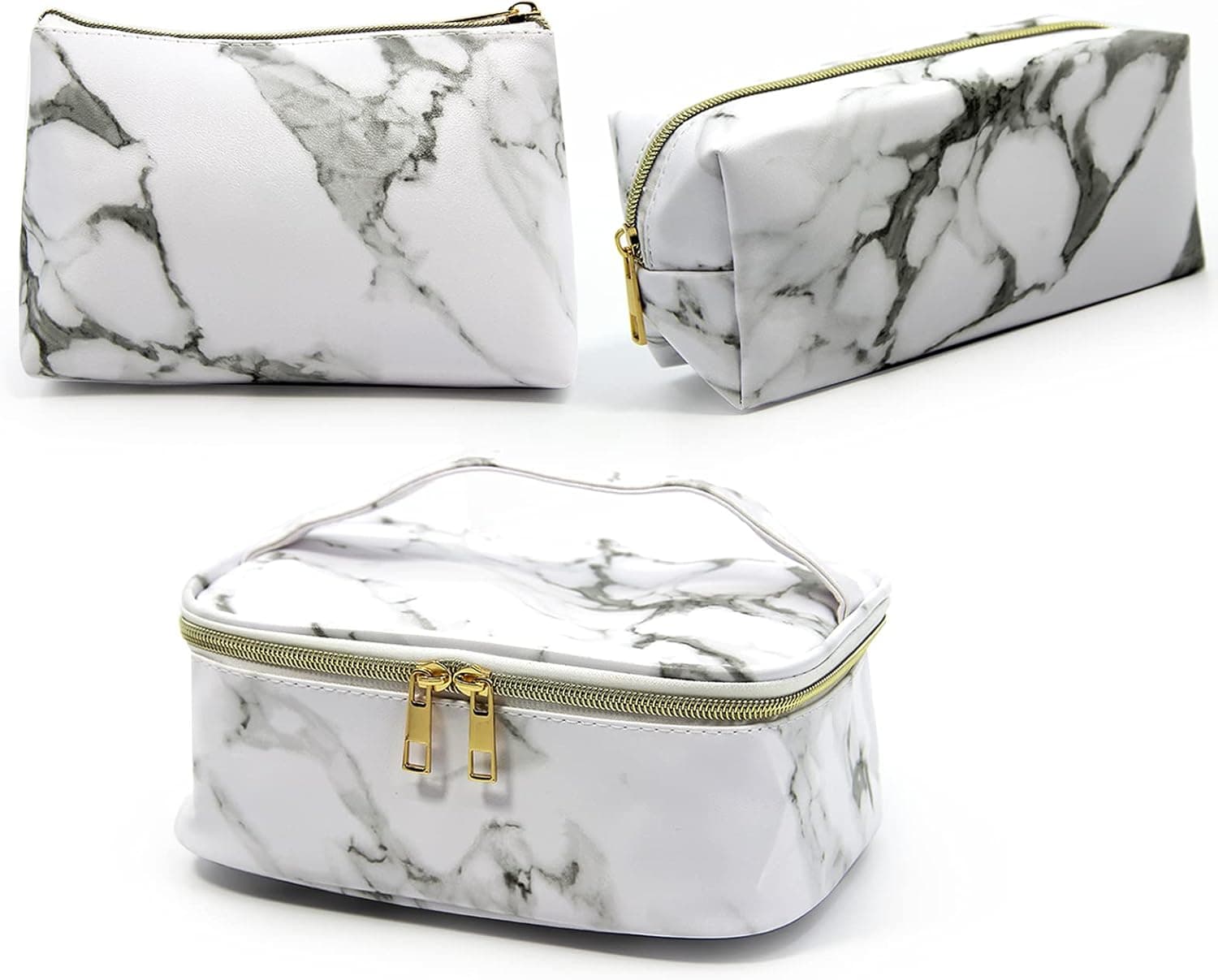 WONSAMAM 3 Pack Marble Makeup Bag Organizer Travel Cosmetic Bags Small Large Make Up Pouch for Women and Girls Beauty Cute Teens Purse