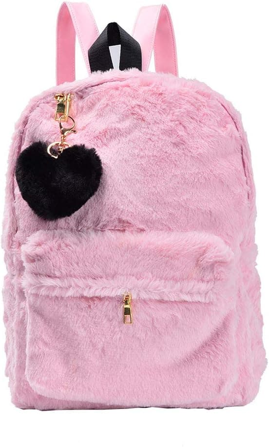 Nite closet Pink Backpack Purse for Women Fluffy Fleece Bags Faux Fur Heart (Pink)