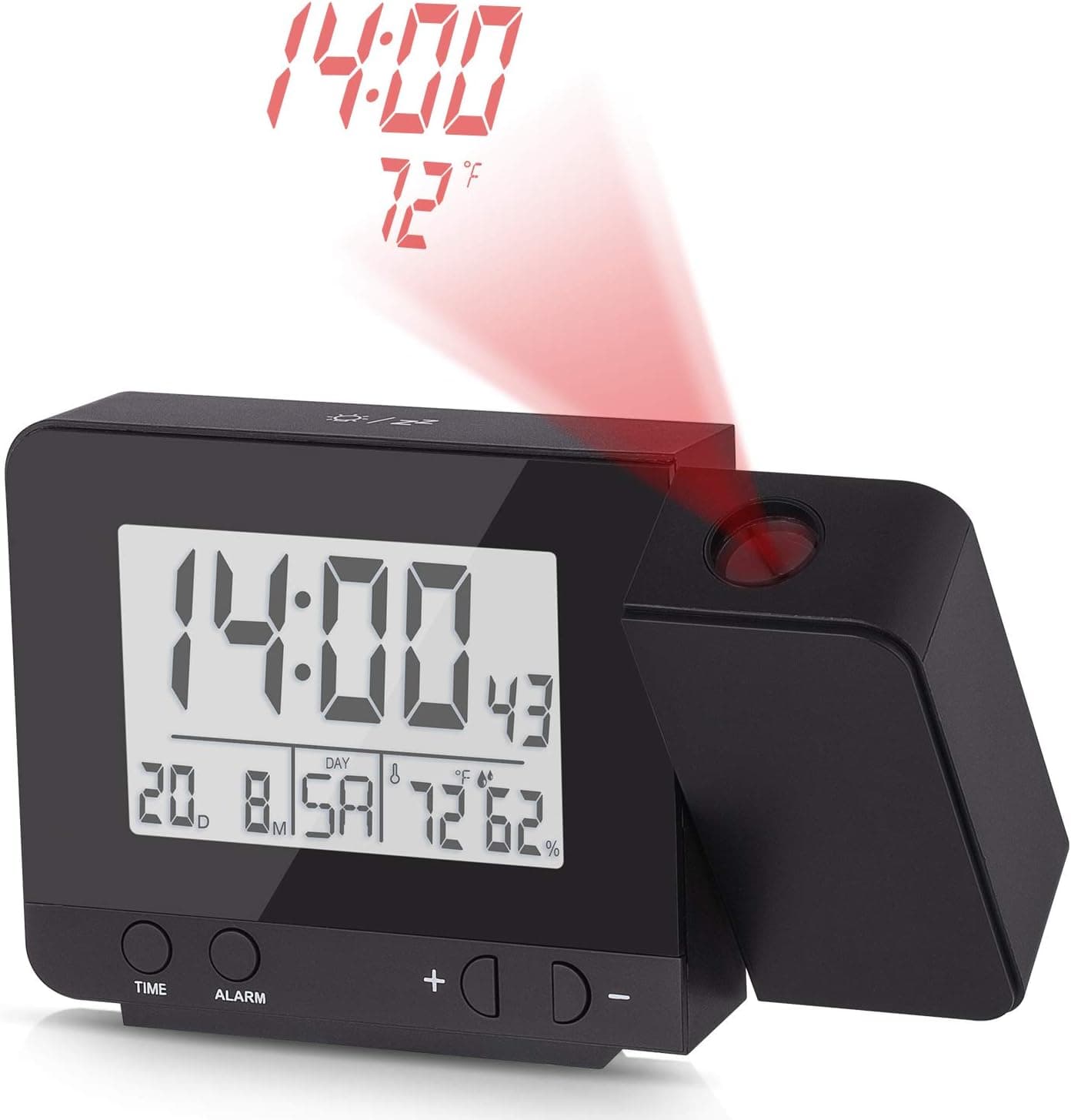 BEW Projection Alarm Clock Digital Clock with Indoor Thermometer Hygrometer, USB Charger, Dual Alarm Clocks for Bedrooms, Travel, AC & Battery Operated