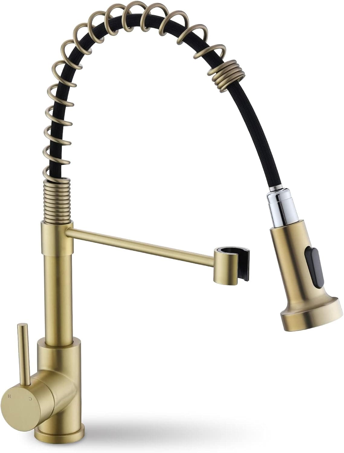 Lufeidra Brushed Gold Kitchen Sink Faucet, Single Hole Gold Kitchen Faucets with Pull Down Sprayer Single Handle Spring Champaign Kitchen Faucet for Camper Farmhouse Outdoor RV Kitchen Sink