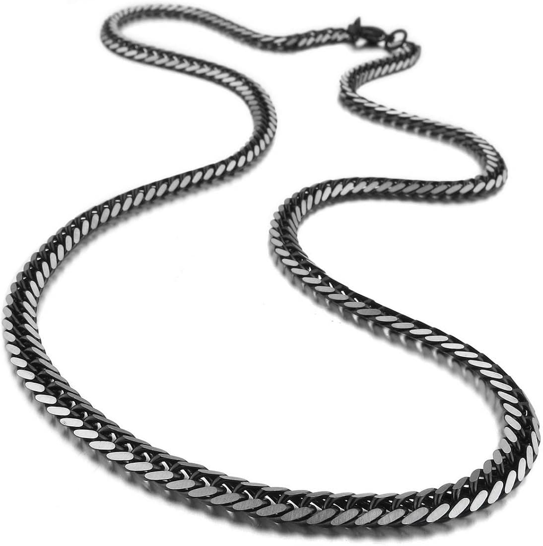 INBLUE Men's 4.6mm Wide Stainless Steel Necklace Curb Chain Link Black 14~40 Inch