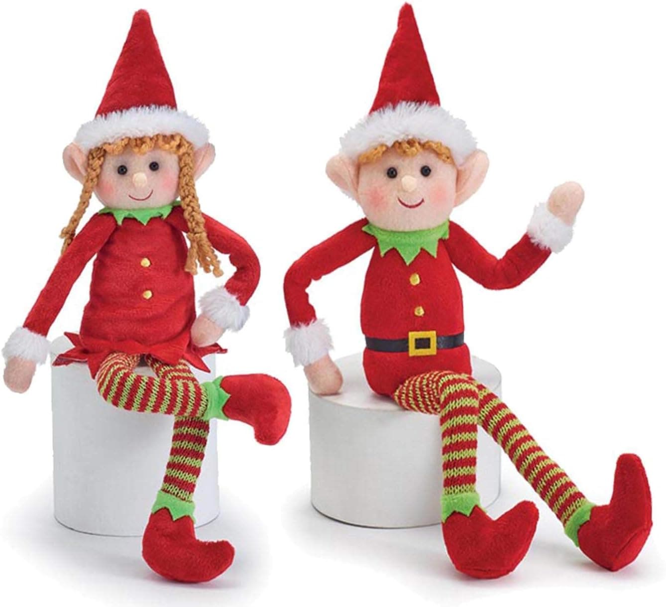 OULAIZ Posable Plush Elf Doll Elves Set of Boy Elf and Girl Elf with Bendable Arms and Legs Fun Christmas Decoration