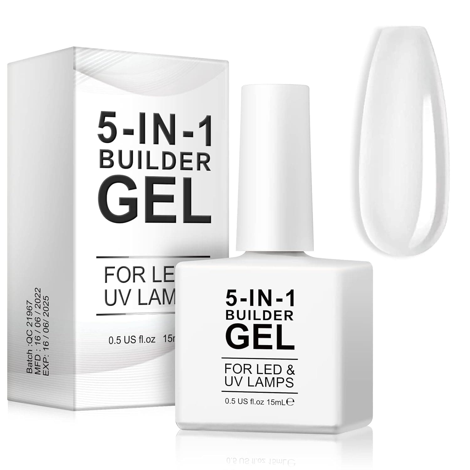 Builder Gel 5 in 1 Builder Gel for Nails Quick Building Nail Strengthener Gel Professional Nail Repair Supplies UV/LED Builder Nail Gel 15ml (transparent)