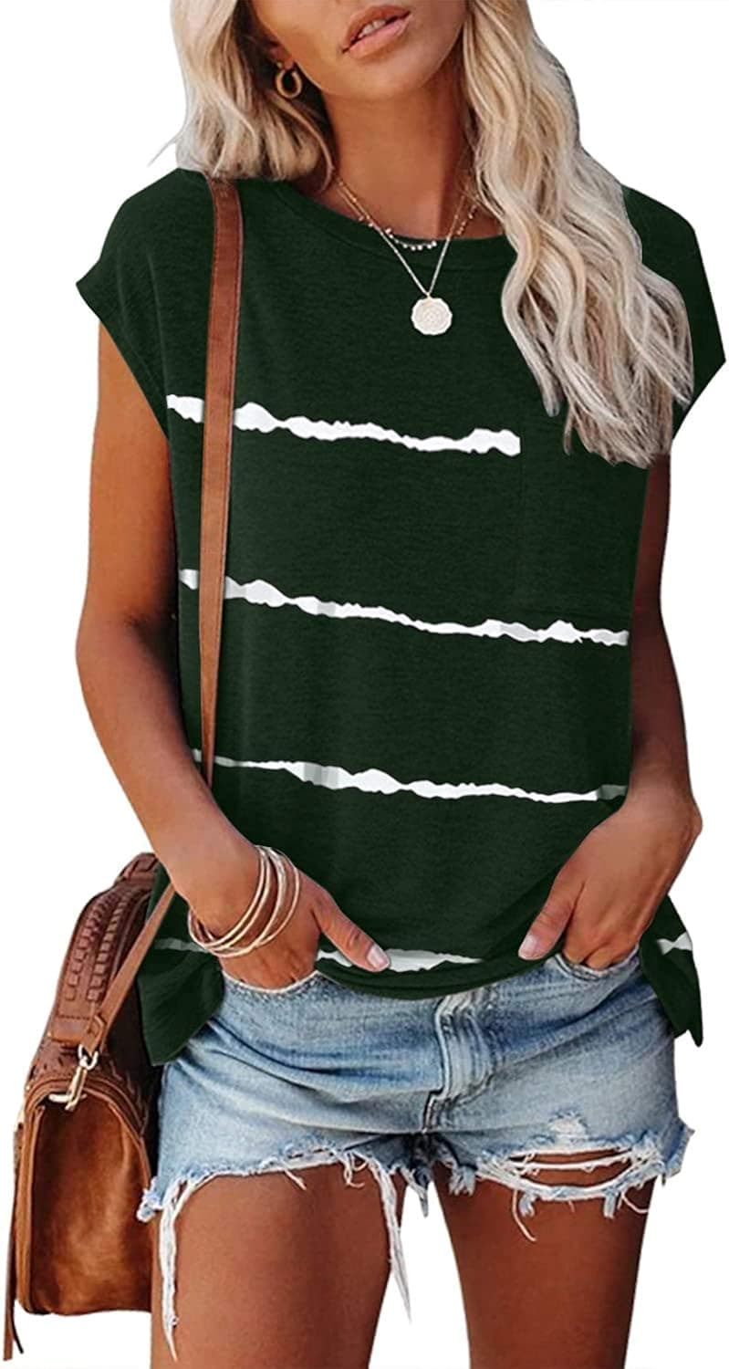 MIROL Women's Short Sleeve Tunic Tops 2023 Basic Loose T Shirts Solid Color Batwing Cap Sleeve Casual Tee