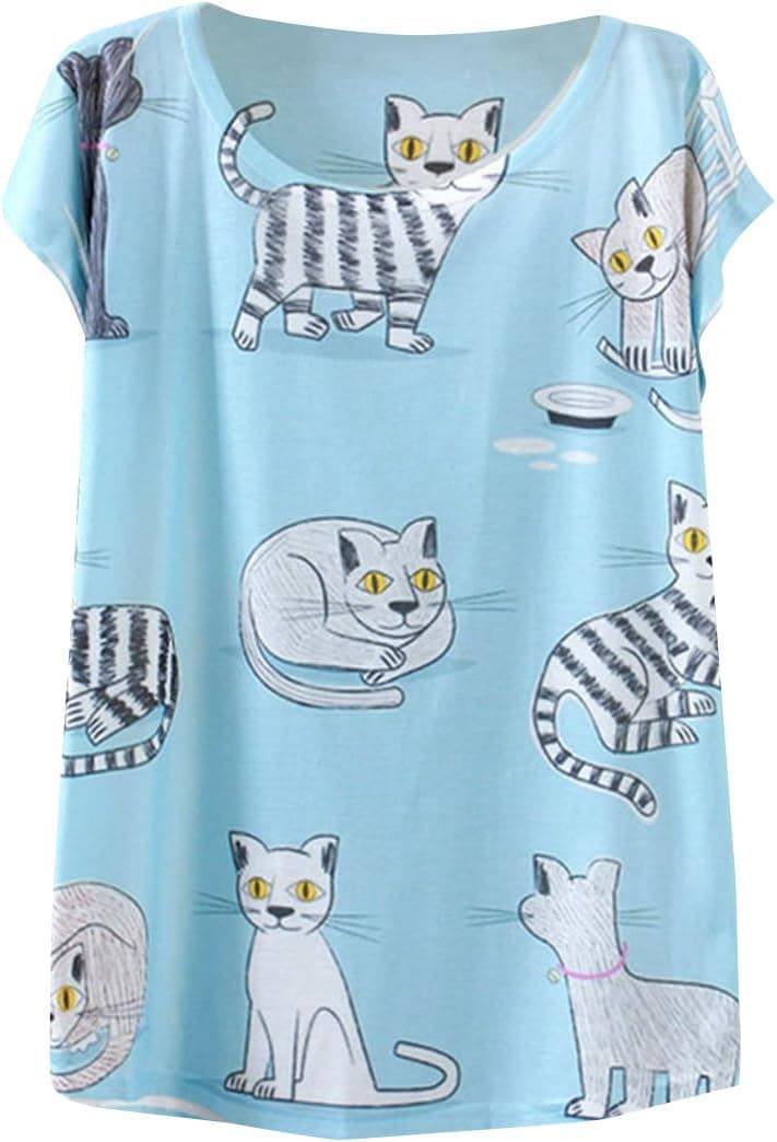 Azbro Women's Cute Cats Print Loose Tee
