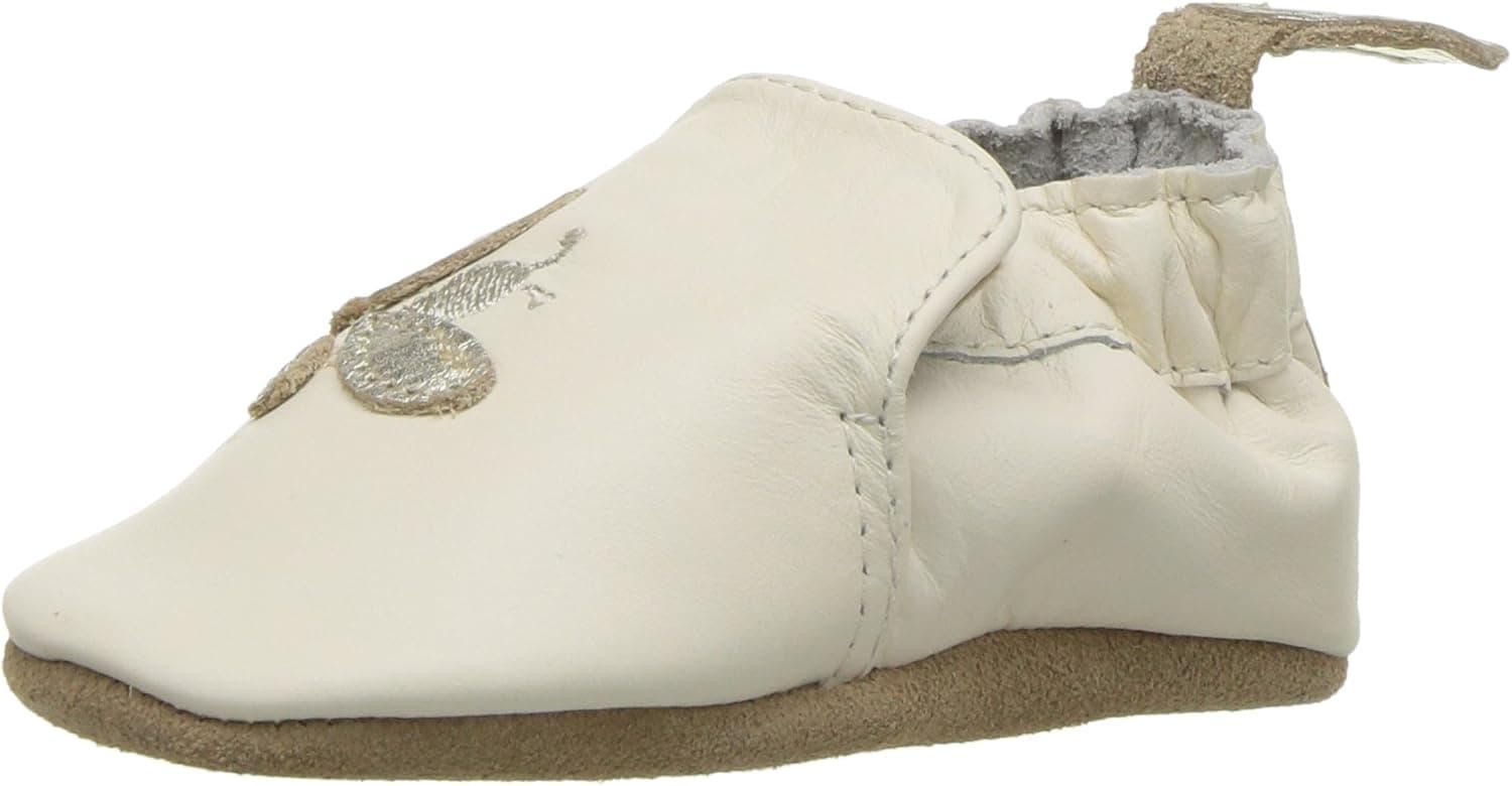 Robeez Baby-Girl's Soft Soles Crib Shoe, bee-crème, 0-6 Months M US Infant