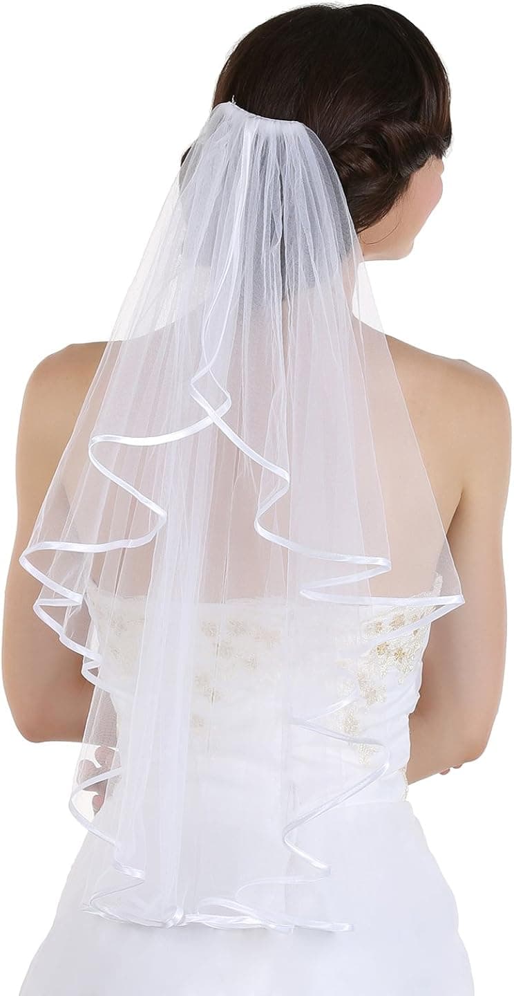 SAMKY Elegant 1T 1 Tier Ribbon Cascade Waterfall Bridal Veil