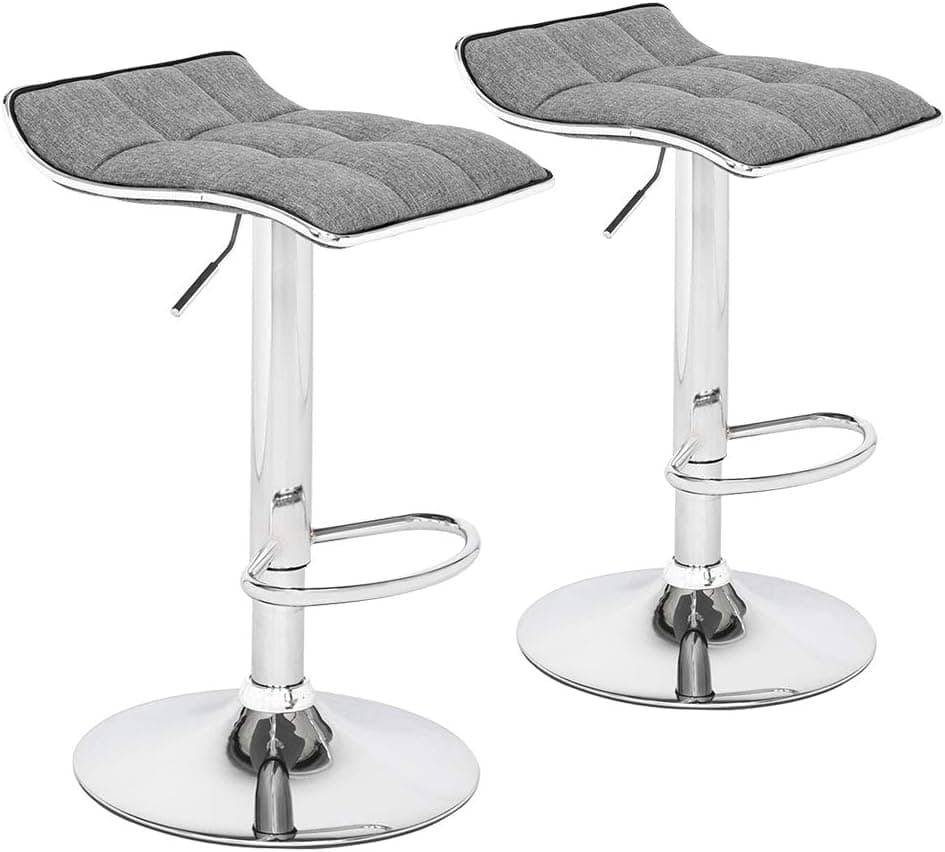 Binrrio Air Lift Adjustable Swivel Stools with Cotton and Linen Fabric Cushion, Armless Hydraulic Kitchen Counter Bar Stools Synthetic Extra Height Square Island Bar Stool Set of 2, Grey