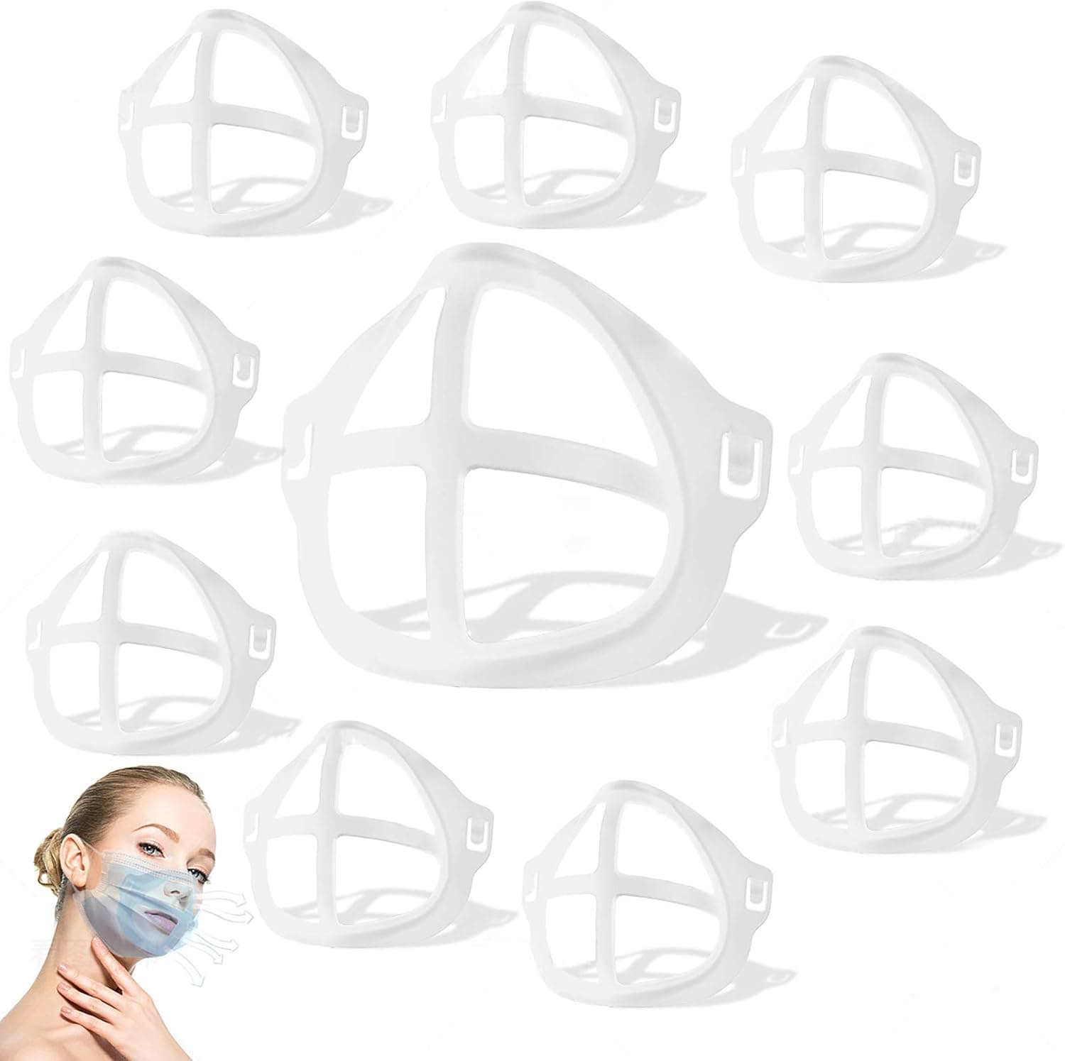 10 Pack Upgrade Large 3D Mask Bracket Silicone Internal Support Frame, Nasal Face Mask Inner Support Bracket Frame, Makeup Protection Stand for Mask, Increase Breathing Space Help Breath Smoothly