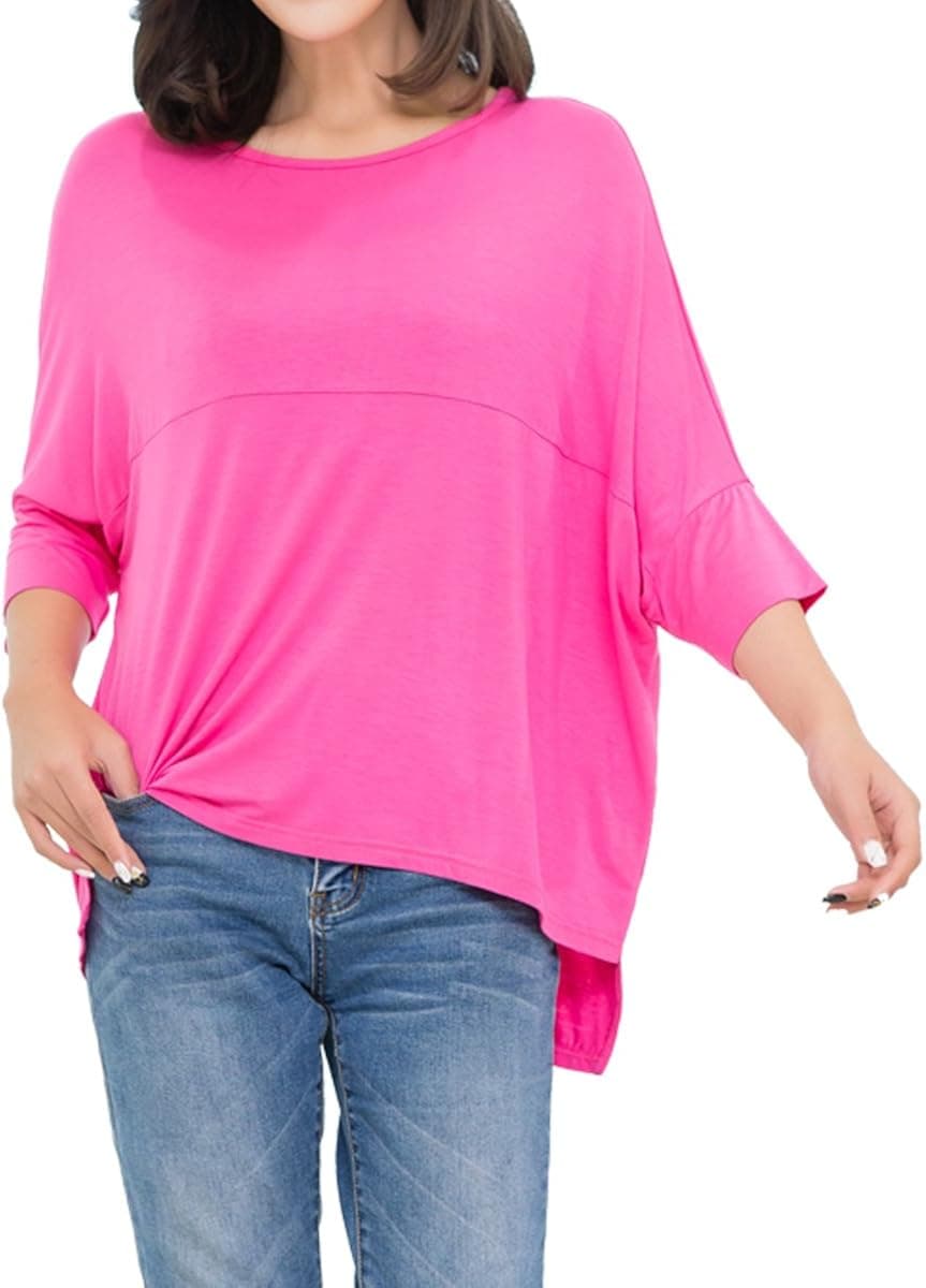 Lacle Women's Plus Size Casual Loose Fit Summer T Shirt (Pink XX-Large)