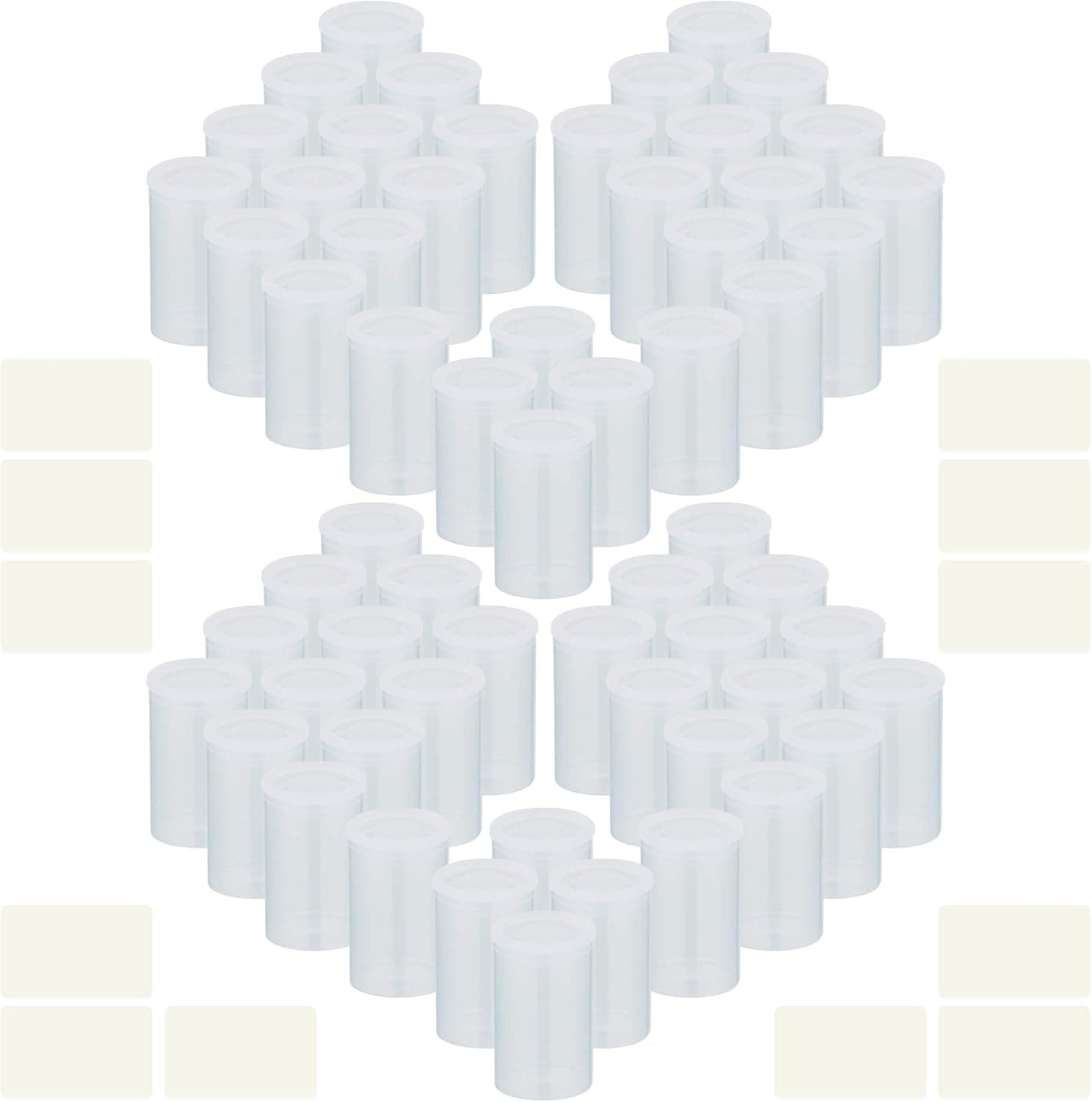Firgus Film Canisters 60 Pack White with Caps for Rockets Plastic Empty Container for 35mm Camera Film Roll or Science Experiments with Bonus Pack of 60 White Labels