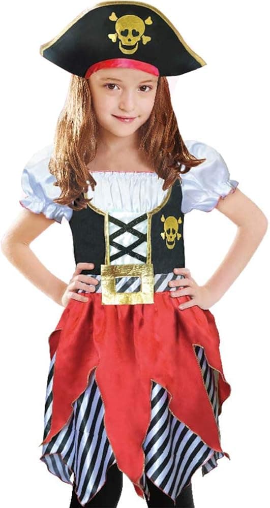 Lingway Toys Girls Deluxe Pirate Costume,Buccaneer Princess Dress for Kids