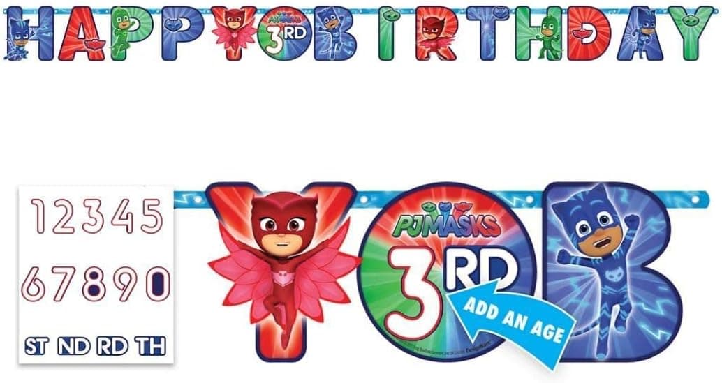 PJ Masks Add-An-Age Birthday Letter Banner - 10 1/2' x 10", 1 Set