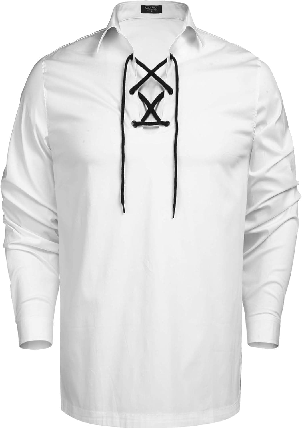 COOFANDY Mens Scottish Jacobite Ghillie Kilt Shirts Medieval Renaissance Pirate Costume Long Sleeve Lace Up Henley Shirt