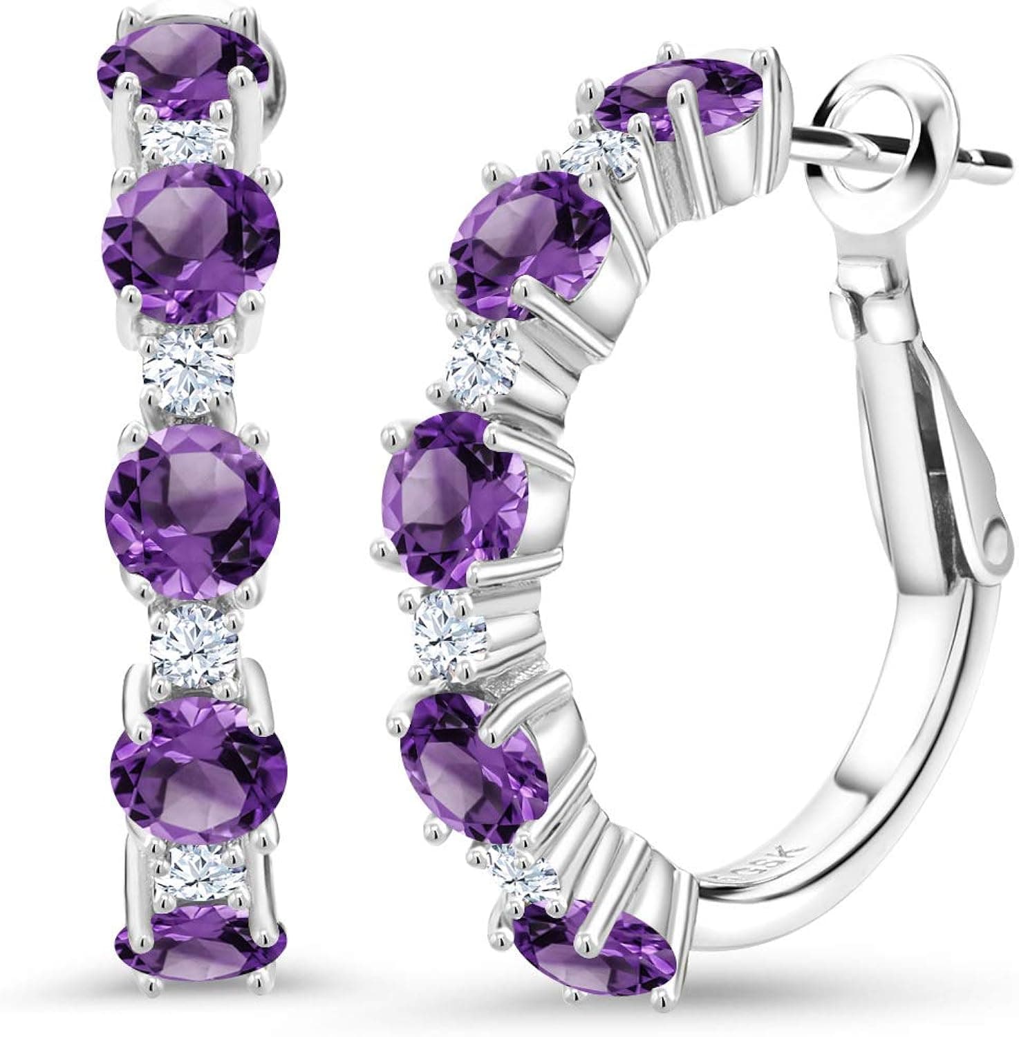 Gem Stone King 925 Sterling Silver Purple Amethyst Women Hoop Earrings (2.74 Cttw, Gemstone Birthstone, Round Cut, 1 Inch Diameter)