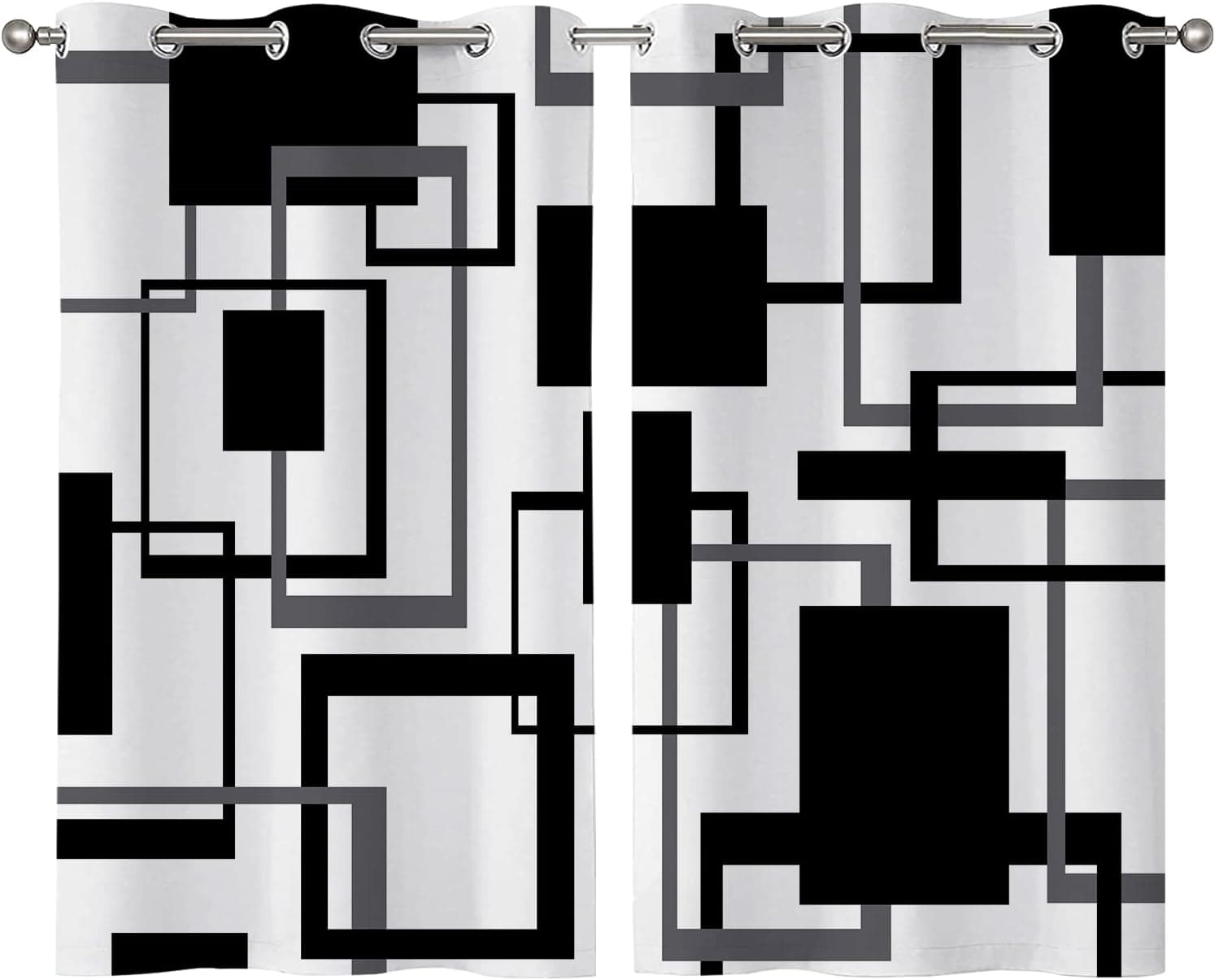 Black Grey Geometric Fabric Bathroom Curtains Abstract Mid Century Modern Minimalist Kitchen Curtains Small Window Curtains for Cafe,Bath, Laundry, Living Room Bedroom Decor 26 x 39 inch, 2 Panels