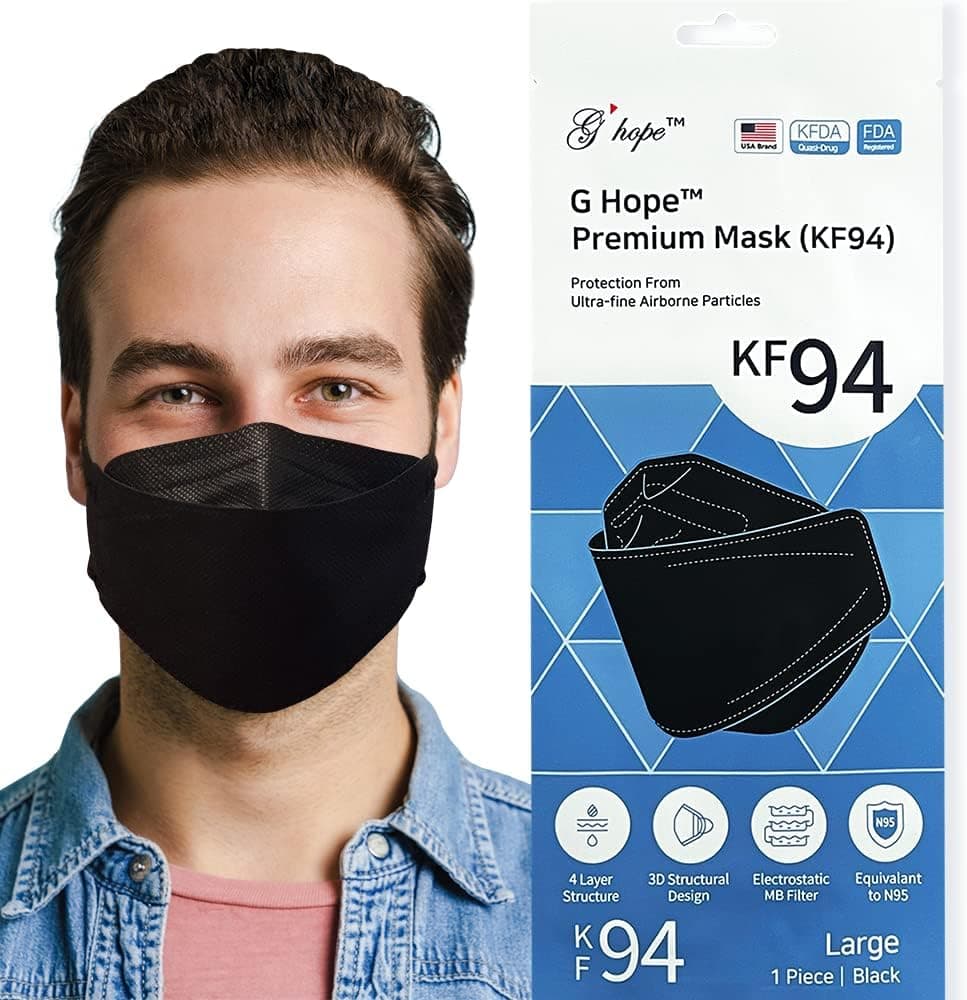 G Hope Premium 4-Layers 3D Face KF94 Mask Made in Korea (30 Count (Pack of 1), Black)