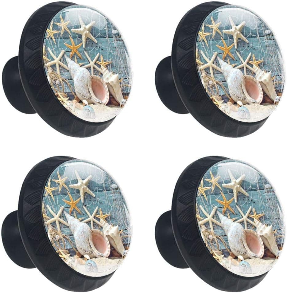 Drawer Knob Pull Handle Nautical Conch Starfish Shell Fishing Nets Beach Decoration Cabinet Drawer Pulls Cupboard Knobs with Screws for Home Office Cabinet Cupboard