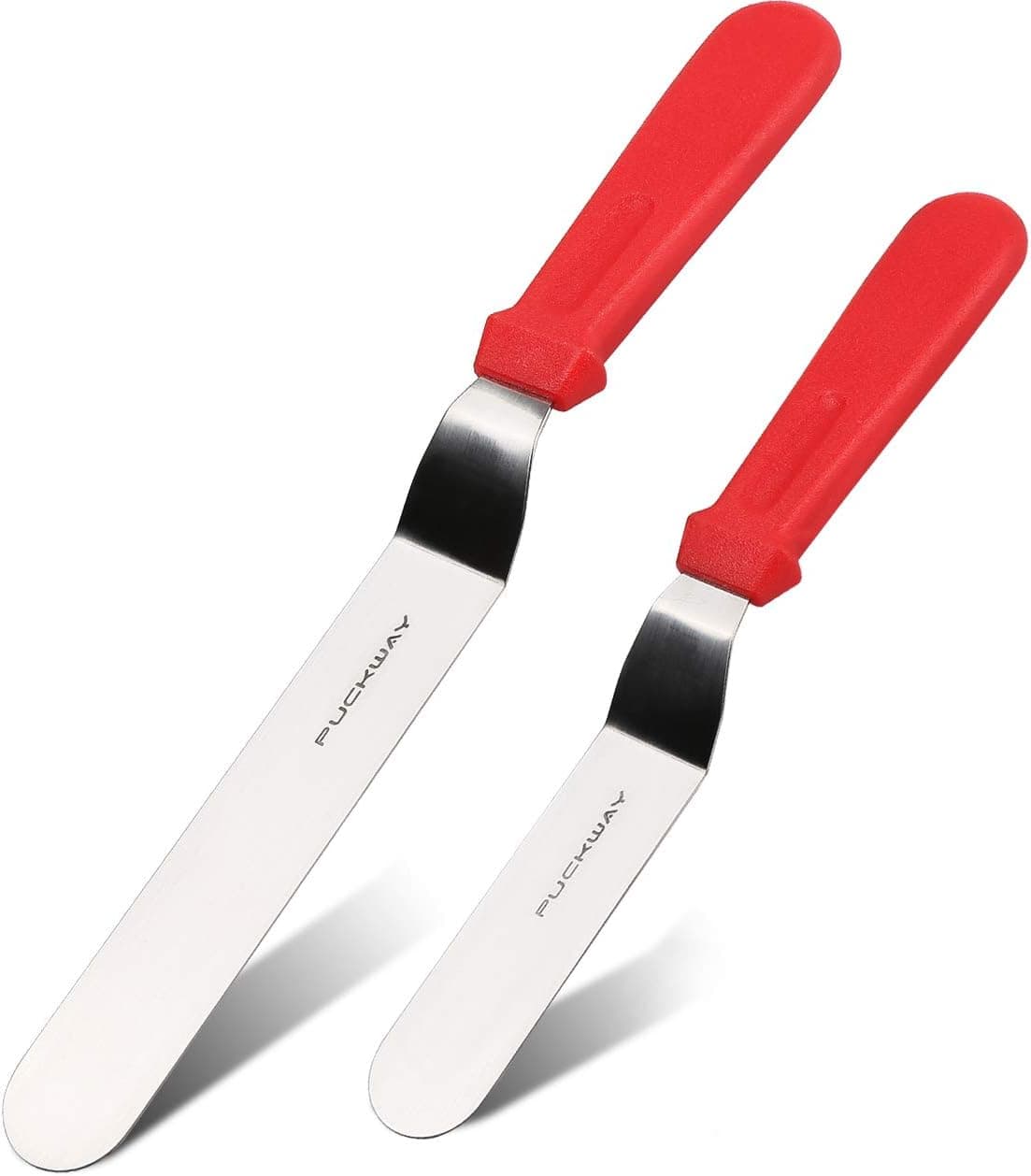 PUCKWAY Angled Icing Spatula, Stainless Steel Offset Spatula, Cake Spatula Set of 2 Red 6" & 8"