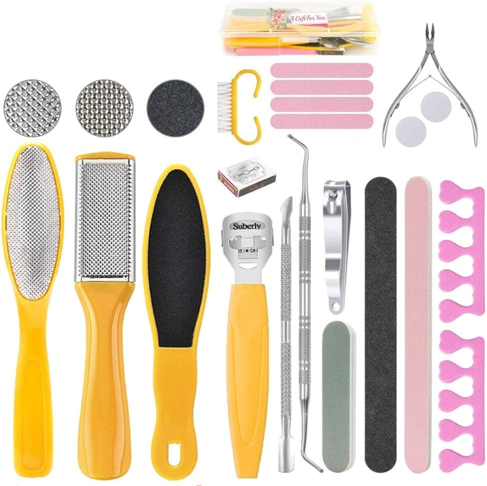 Pedicure Kit for Women, 20 in 1 Foot Care Pedicure Kit Stainless Steel, Foot Files Set with Nail Scrub Double Sided Files Foot Care for Women, Men, Home and Salon