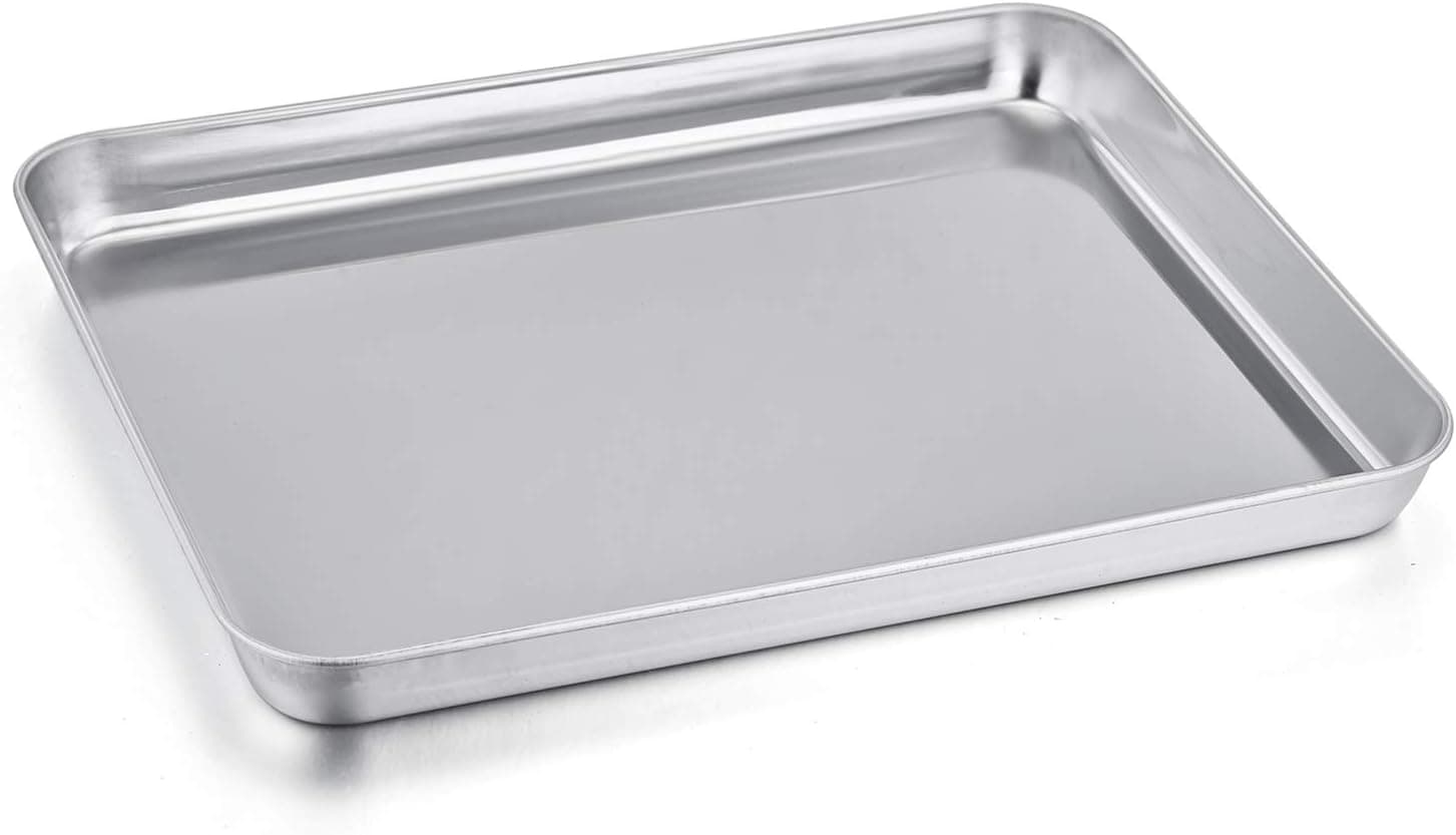 P&P CHEF Small Baking Toaster Oven Pan, Stainless Steel Toaster Oven Tray, Rectangle 12.5’’ x 9.7’’ x 1’’, Non Toxic & Healthy, Mirror Finish & Easy Clean