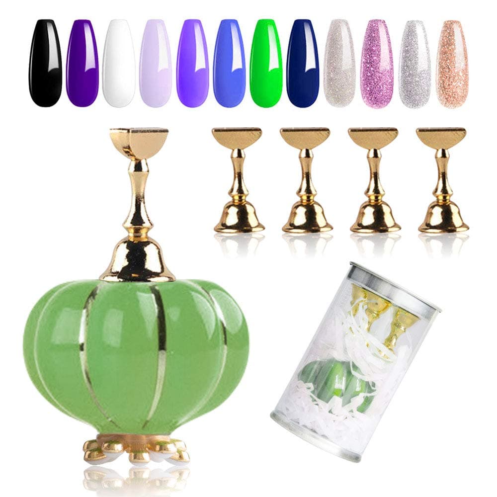 1 Set Nail Art Practice Stand Holder, Kalolary Magnetic Nail Tip Display Stand DIY Pumpkin Nail Training Holder Display Stand (Green)