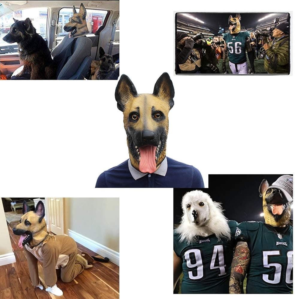 dog latex mask Novelty Halloween Costume Super Bowl Underdog Party Latex Dog Head Mask (German Shepherd)