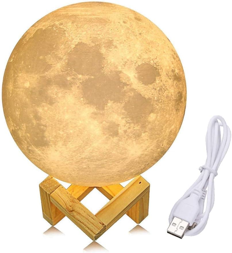 YSBER Moon Lamp /3D Printed, Touch Control, Stepless Dimmable, Warm White & Cool White, Night Light Fixture Gift for Kids, Baby Nursery, Desk, Bedroom, Home Decor (15cm/5.9 Inch), Yellow