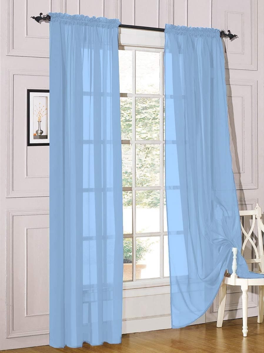 Decotex 2 Piece Sheer Voile Light Filtering Rod Pocket Window Curtain Panel Drape Set Available in a Variety of Sizes and Colors (54" X 95", Light Blue)