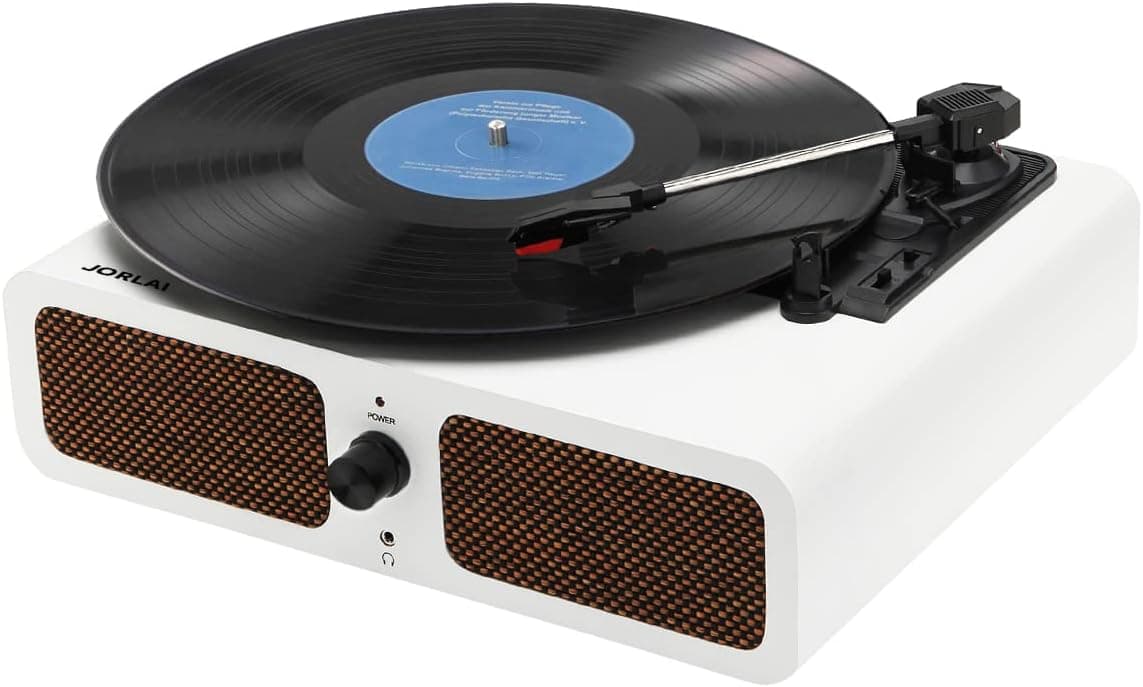 MUSITREND Record Player Vintage Turntable 3-Speed Bluetooth Vinyl Player LP Record Player with Built-in Stereo Speaker Nostalgic Phonograph (Milk White)