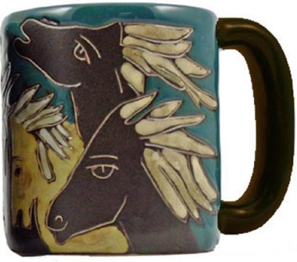 Mara Stoneware Collection - 16 Ounce Ceramic Coffee/Tea Cup Collectible Dinner Mugs - Mexican Pottery Horse Design