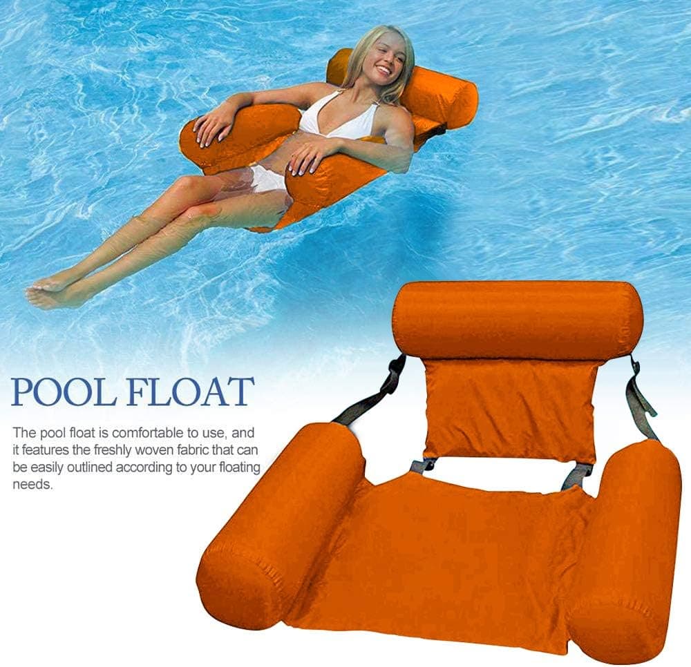 buttonworx Inflatable Water Hammock Pool Float Floating Bed Lounge Chair Foldable Floating Row Chair Beach Swimming Pool Pool Seat for Indoor Outdoor (Orange)