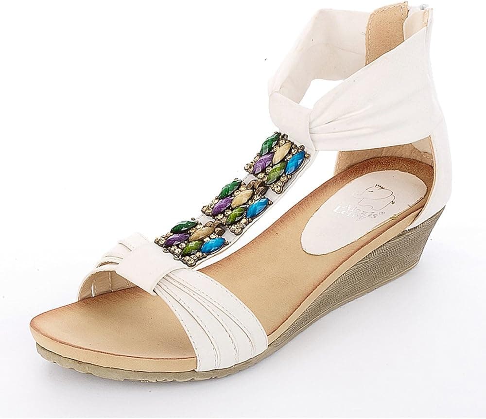 Alexis Leroy Women Wedge Heel Bright Color Summer Sandals (9.5, White)