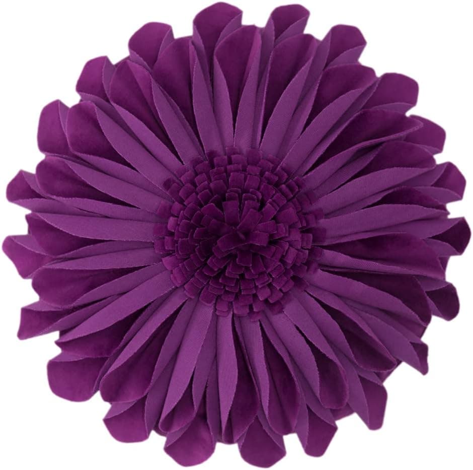 JWH Handmade Flower Throw Pillow Cover Decorative Aesthetic 3D Sunflower Accent Pillow Case Plush Pillowcase Round Cushion Couch Bed Bedroom Decor 12 Inch Purple Red