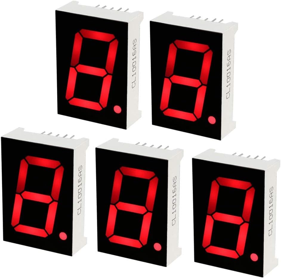 uxcell Common Cathode 10 Pin 1 Bit 7 Segment 1.34 x 0.94 x 0.41 Inch 1" Red LED Display Digital Tube 5pcs