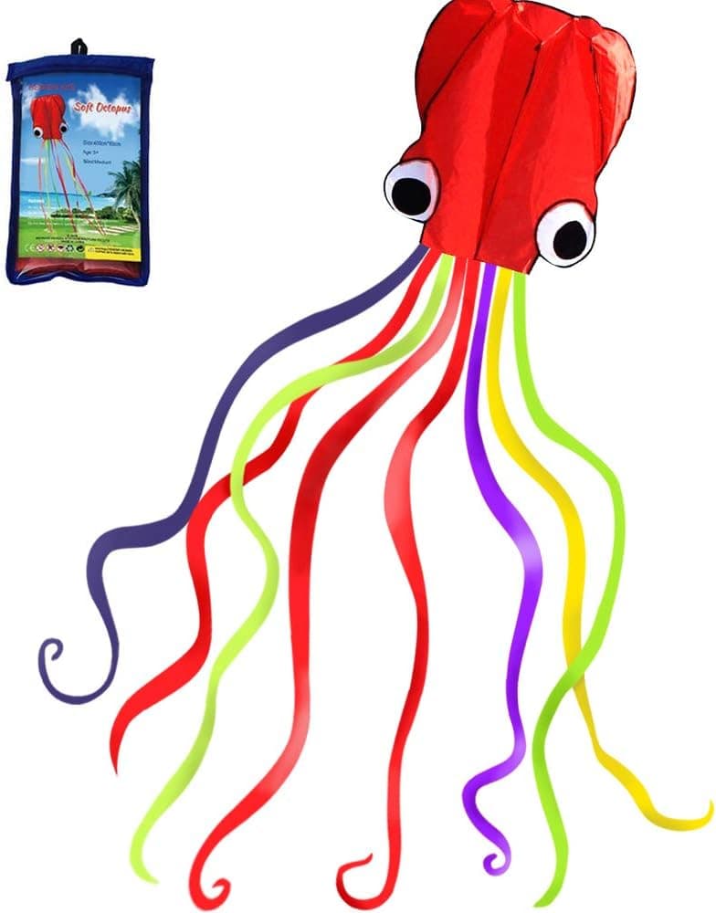 Hengda Kite Software Octopus Flyer Kite with Long Colorful Tail for Kids, 31-Inch Wide x 157-Inch Long, Large