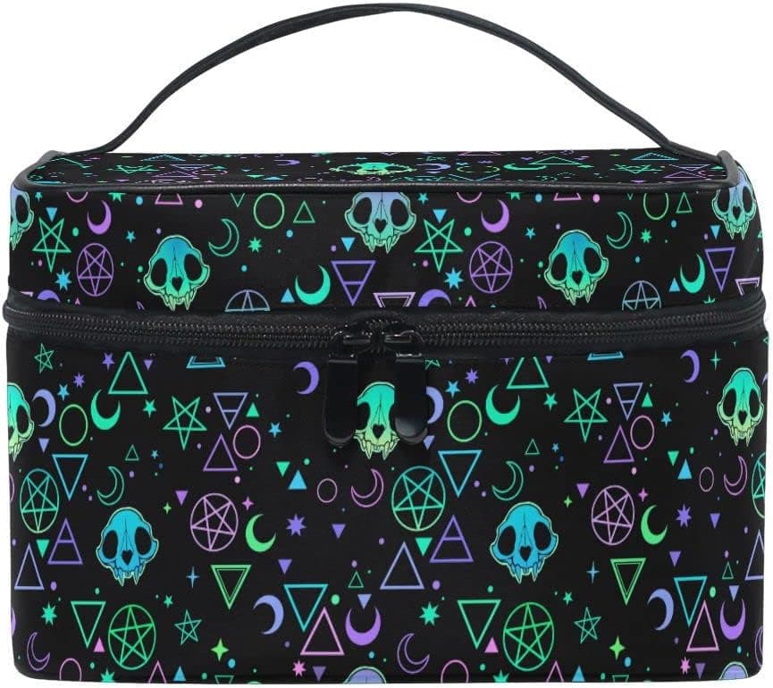 Goth Makeup Bag, Gothic Skull Makeup Organizer Bags Toiletry Bag Box Travel Cosmetic Bag Make Up Train Case for Women Teen Girl Ladies