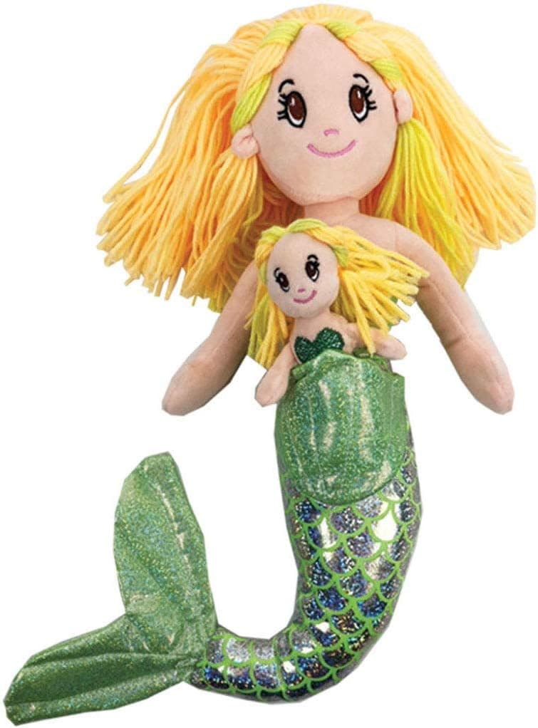 Funstuff 18" Mermaid Stuffed Animal | Mama & Baby Plush Animals | 2pc Kids Doll Gifts Toy Set| Girls Plushies | Gifts for Girls, Toddlers, Mermaid Gifts for Girls (Green)