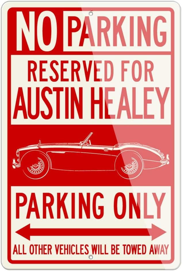 Austin Healey 3000 MKIII Roadster 1959-1967 Reserved Parking Only Aluminum Sign - 12 by 18 inches (1, Large) - Great British Classic Car Gift