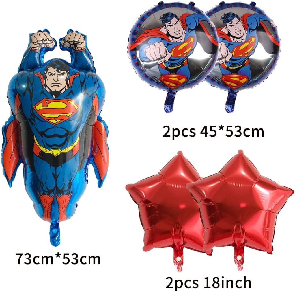 Staryes Superman Balloons 5 pack Superhero Birthday Party Foil Balloon Birthday Party Decoration for Boy Girl Kids Birthday Party Decoration, Red