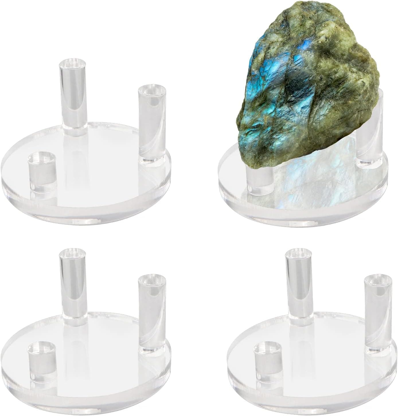 4 Packs 2.5Inch Rock Display Stand, Three-Peg Round Acrylic Display Stands for Rocks, Minerals Slab, Crystal (Clear, Large)