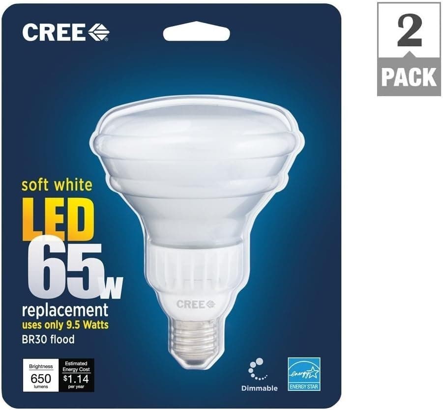 Cree BBR30-06527FLF-12DE26-3U100 Cree 65W Equivalent Soft White (2700K) BR30 LED Flood Light Bulb, (2 Pack)