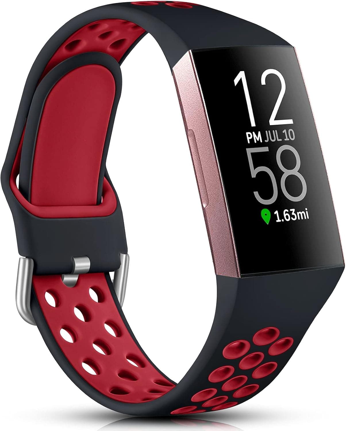 Nofeda Sport Bands Compatible with Fitbit Charge 3 / Charge 4/Charge 3 SE,Soft Silicone Breathable Waterproof Replacement Sport Wristband with Air Holes for Women Men, Small, Black/Red