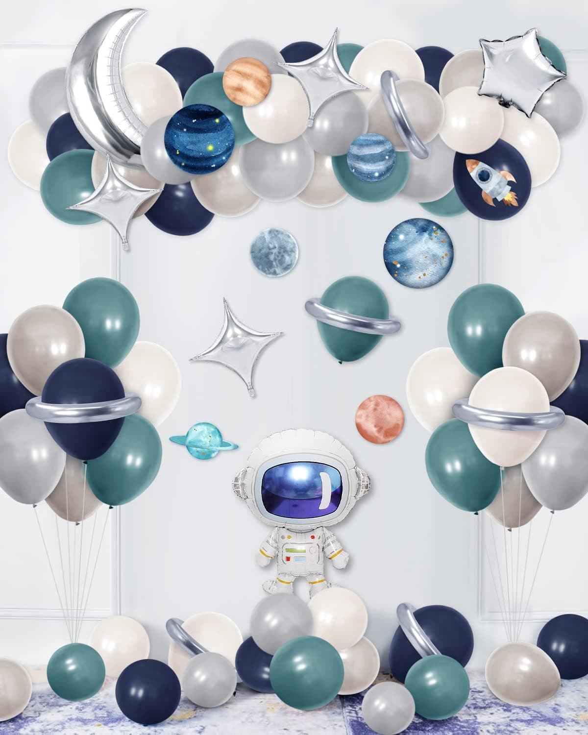 Space Balloons Garland Kit 111pcs Planet Ballons Outer Space Birthday Party Decorations Astronaut Moon Star Foil Balloons for Kids Galaxy Party Supplies
